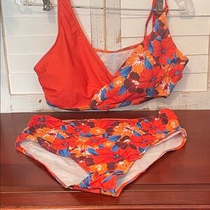 Source Unknown Red Orange Floral Bikini Set